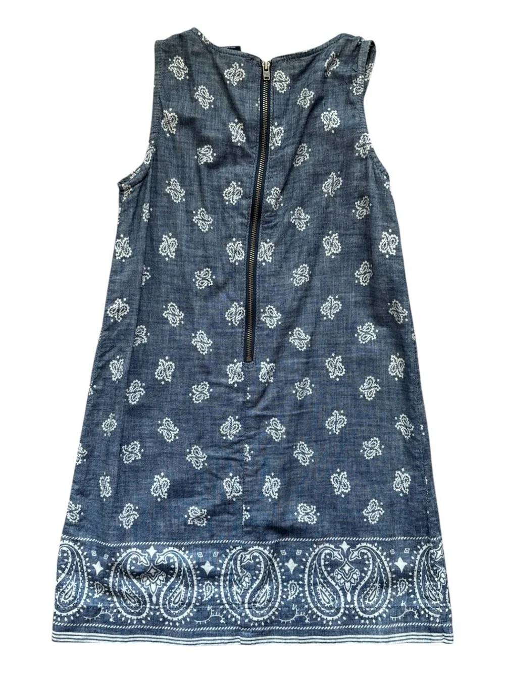 GAP Blue and White Paisley Border Denim Chambray Bandana print Dress